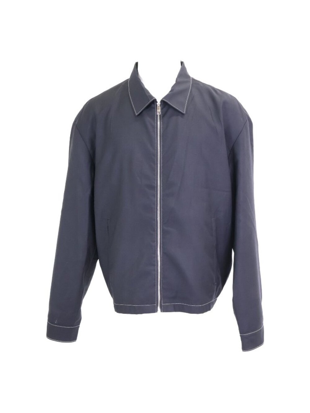 Prada Back Triangle White Stitch Wool Zip Up Jacket